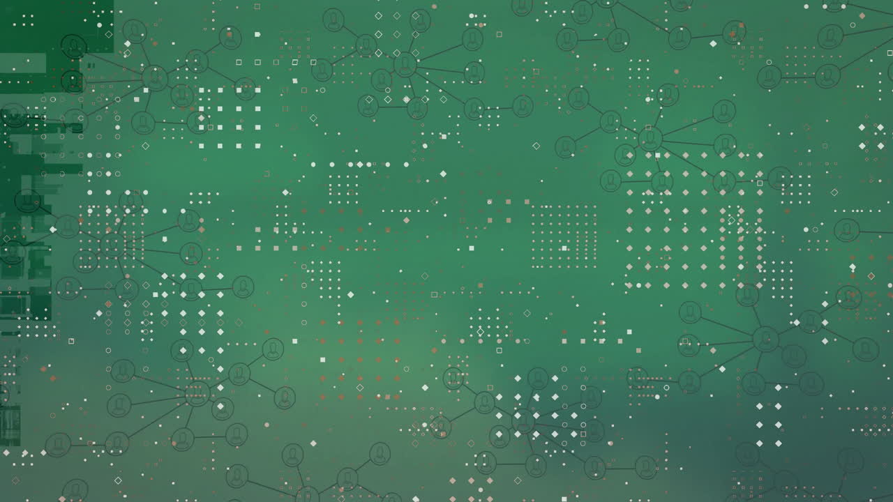 Animation showing network connections and data nodes on green background