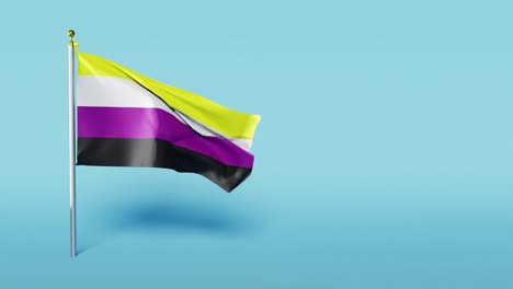 video vertical de la bandera del orgullo no binaria aislada contra un fondo azul en cámara lenta