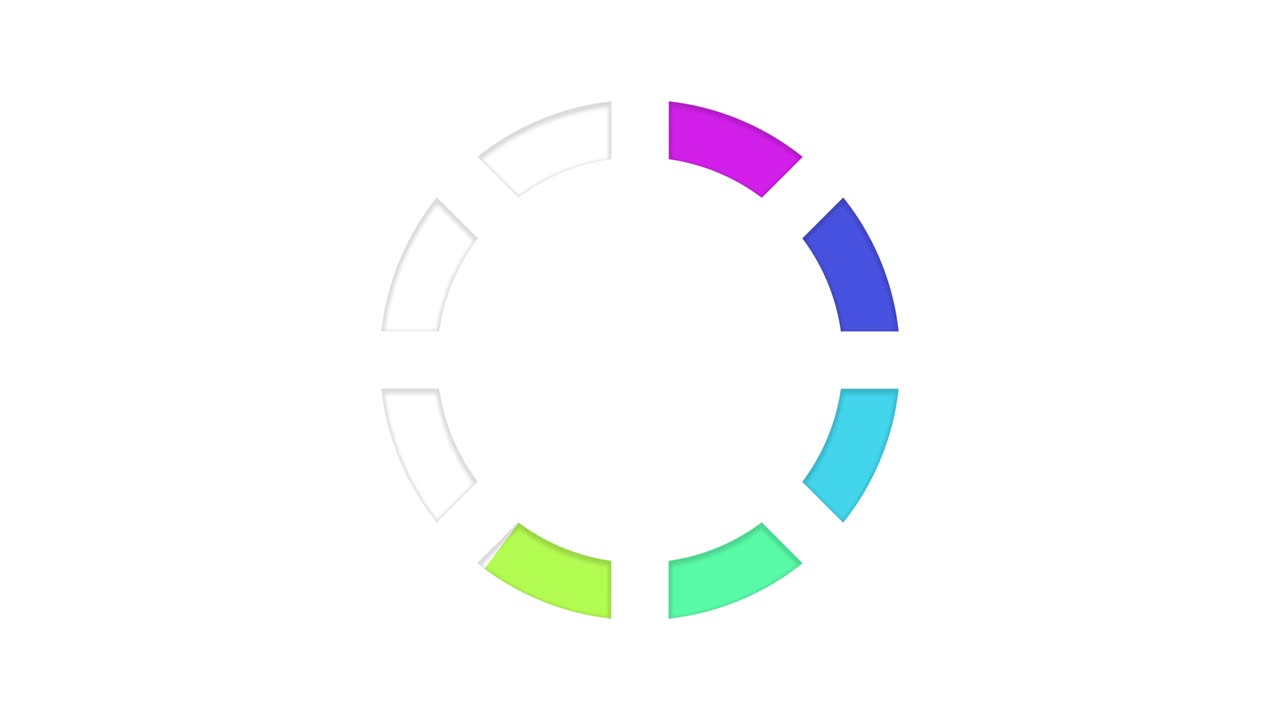 cuadro vacío de cuenta atrás del arco iris de 10 segundos, relleno del círculo con colores del arcoiris aislados sobre un fondo blanco