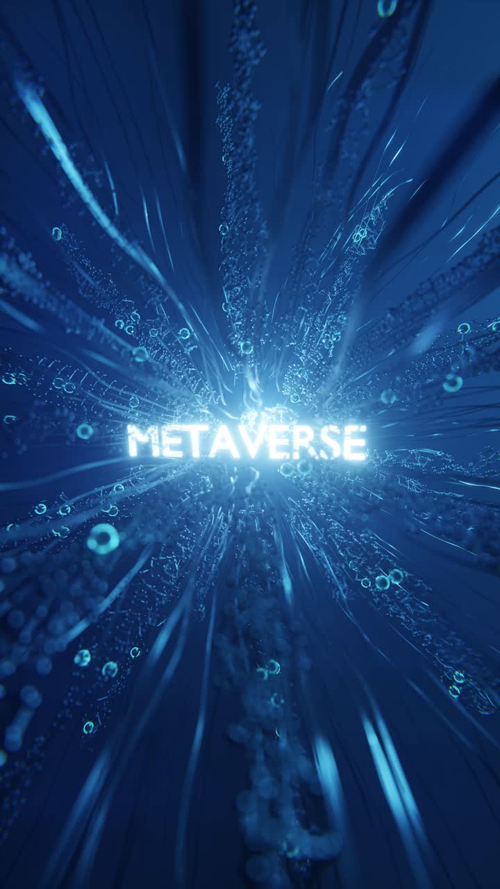 The word metaverse illuminated and glowing on a futuristic background. Vertical animation