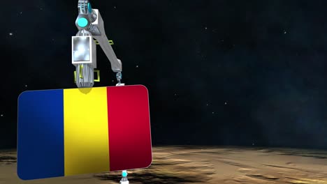 la placa de la bandera de rumania excavada en el planeta.