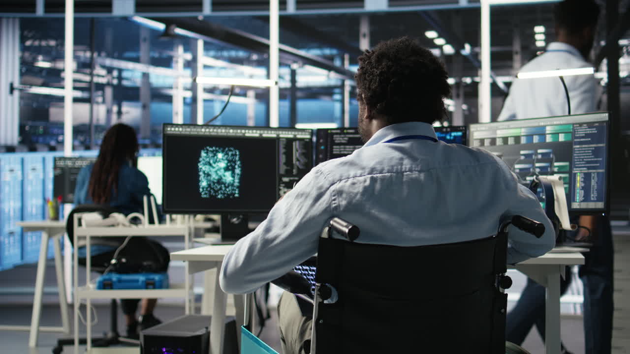 Server hub programmer with paraplegia uses AI machine learning node tree tool