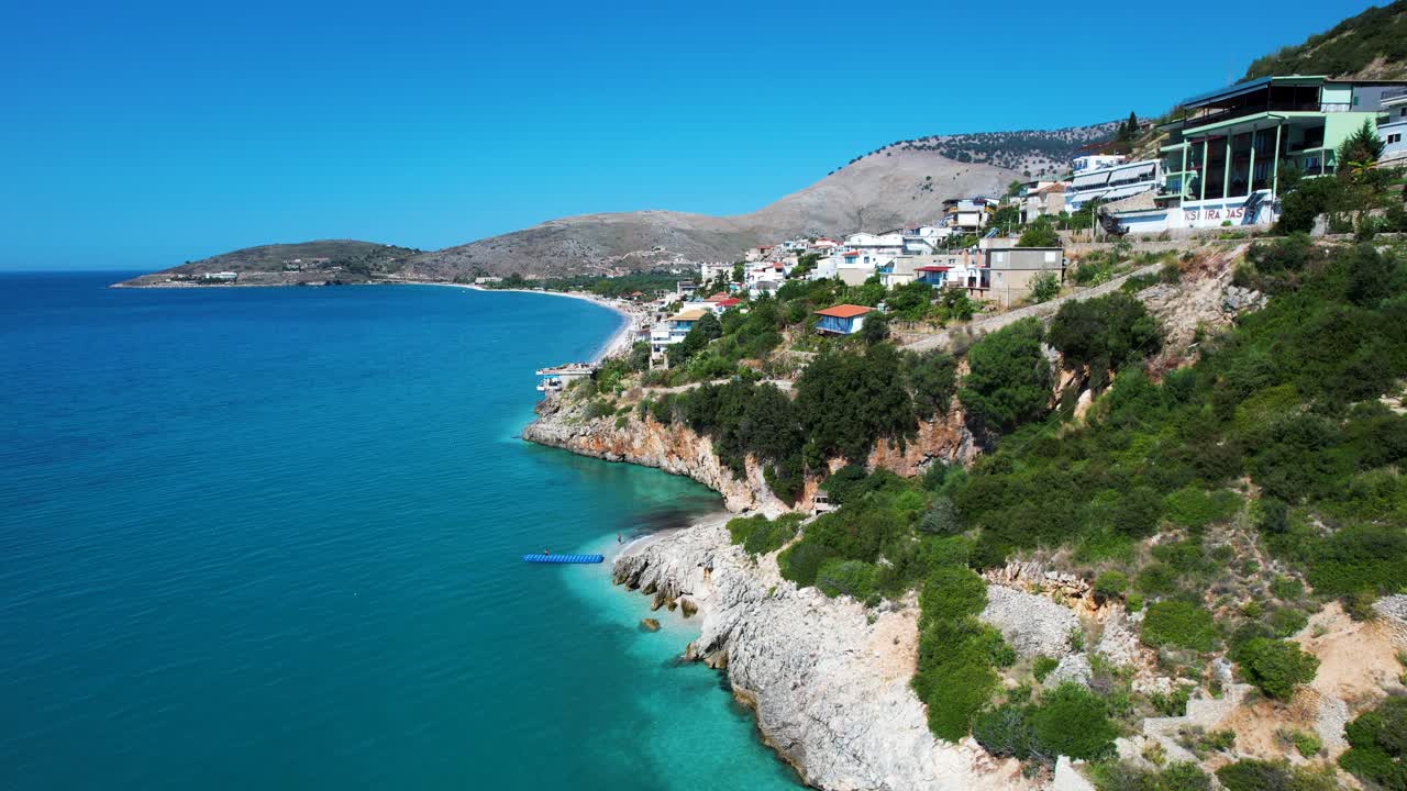 Rocky Hills and Hidden Turquoise Bay, Villas and Hotels over Blue Ionian Sea in Qeparo, Albania