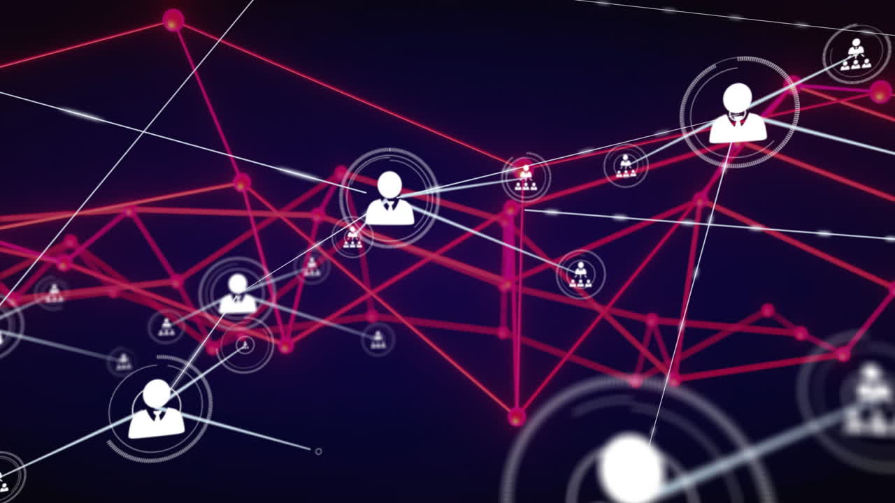 Network of connections and data processing animation over dark background
