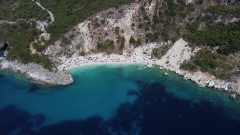 aerial flight showing the popular agiofili beach