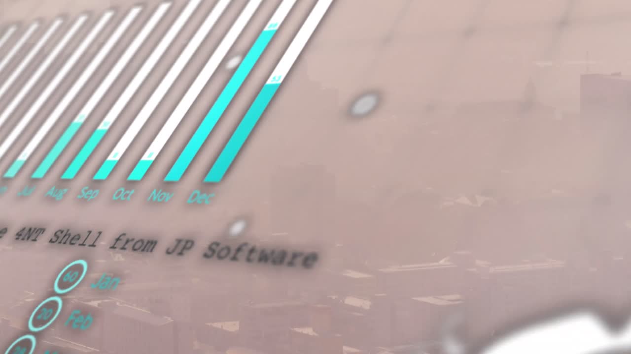 animación del procesamiento de datos estadísticos frente a una vista aérea del paisaje urbano