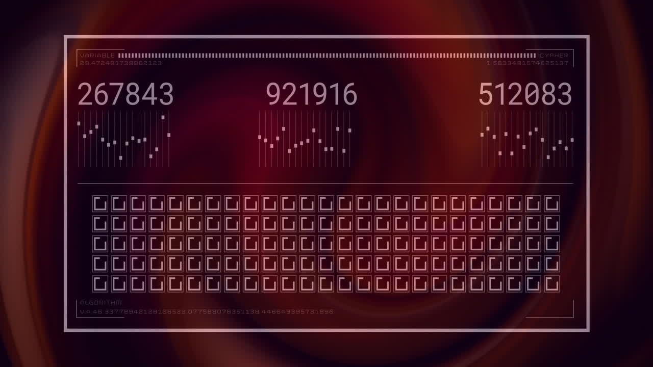 Digital data processing and encryption algorithm animation over abstract background