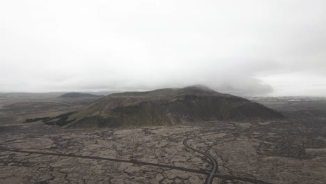 barren icelandic volcanic land with rock formation in reykjanes peninsula