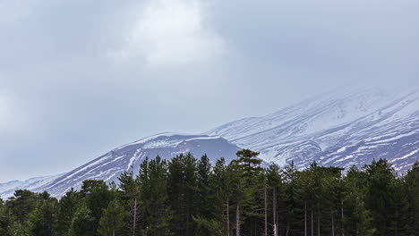 timelapse of the snowy etna embraced by mist