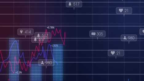 Animation-of-notification-bars-and-graphs-with-changing-numbers-over-black-background