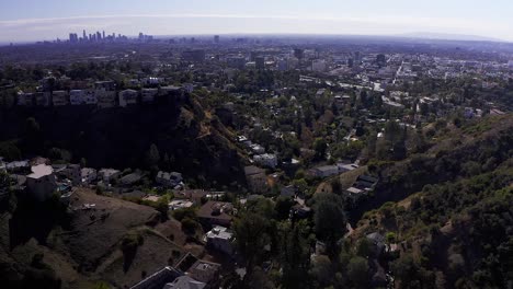 wide descending aerial shot above the hollywood hills
