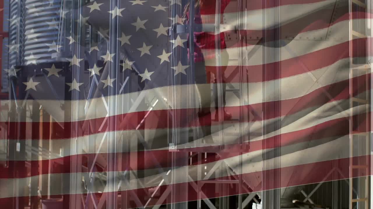 анимация американского флага, развевающегося над человеком на заднем плане