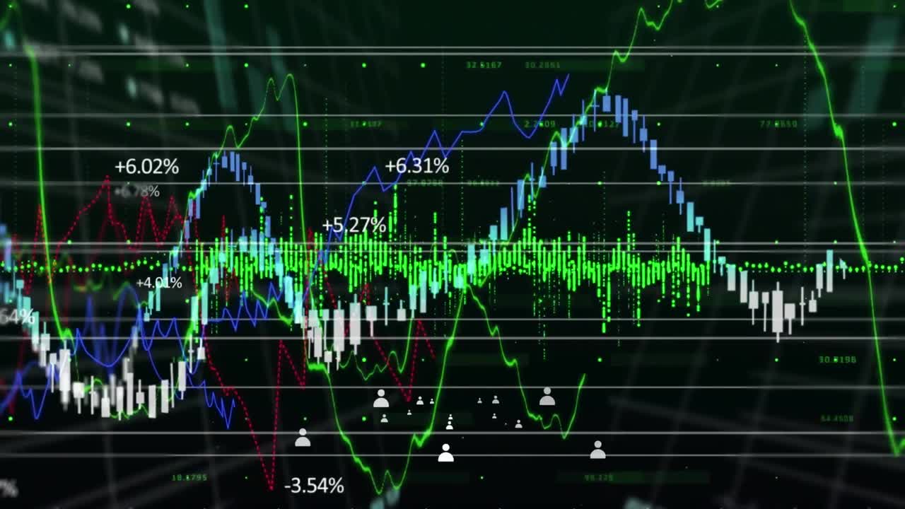 검은색 배경에 그래프를 사용하여 데이터 처리의 애니메이션.