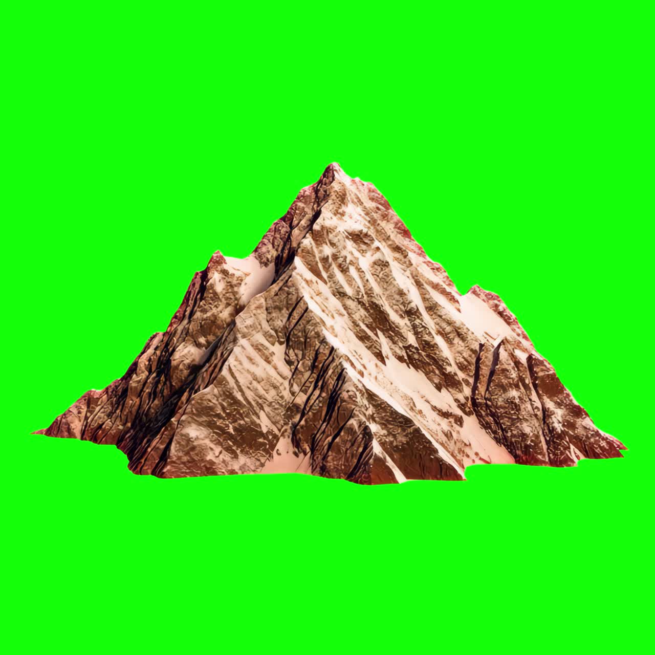 Isolated snowy mountain peak animation, transparent 4K video, green screen