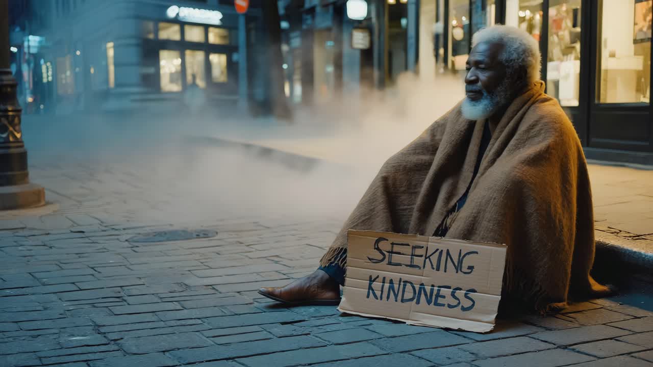 Homeless man seeking kindness on the street