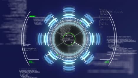 Animation-Des-Scannens-Eines-Kreisförmigen-Zielfernrohrs-Mit-Dahinter-Bewegten-Informationen-Auf-Dunklem-Hintergrund