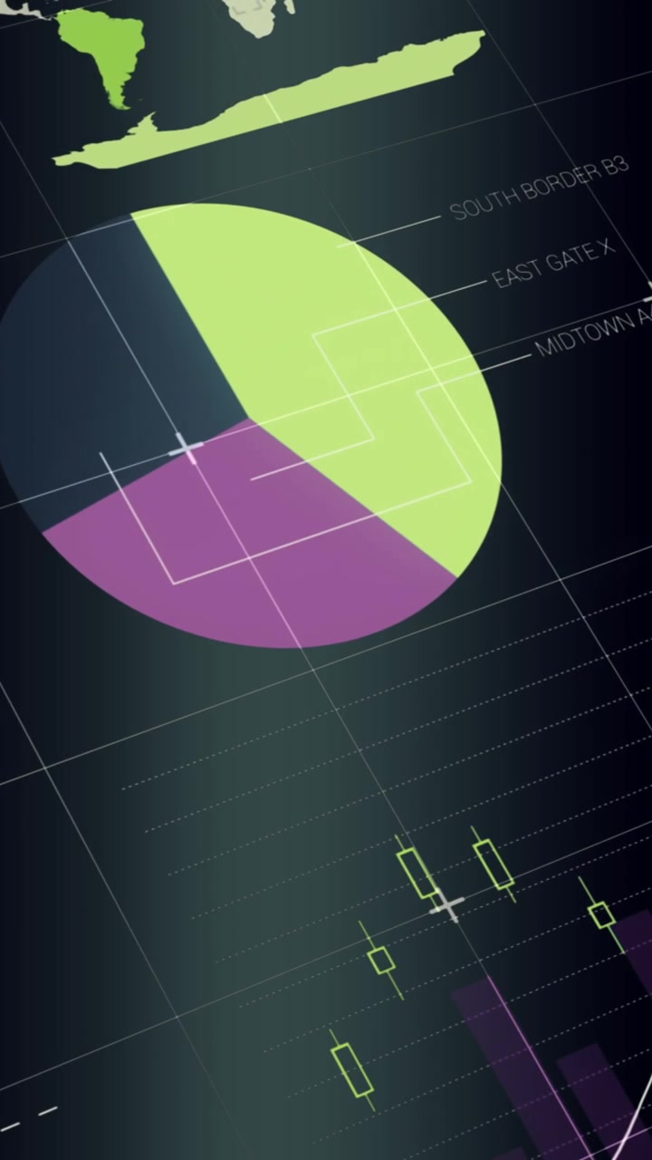 Animazione di elaborazione dati statistici su una rete a griglia su uno sfondo sfumato grigio