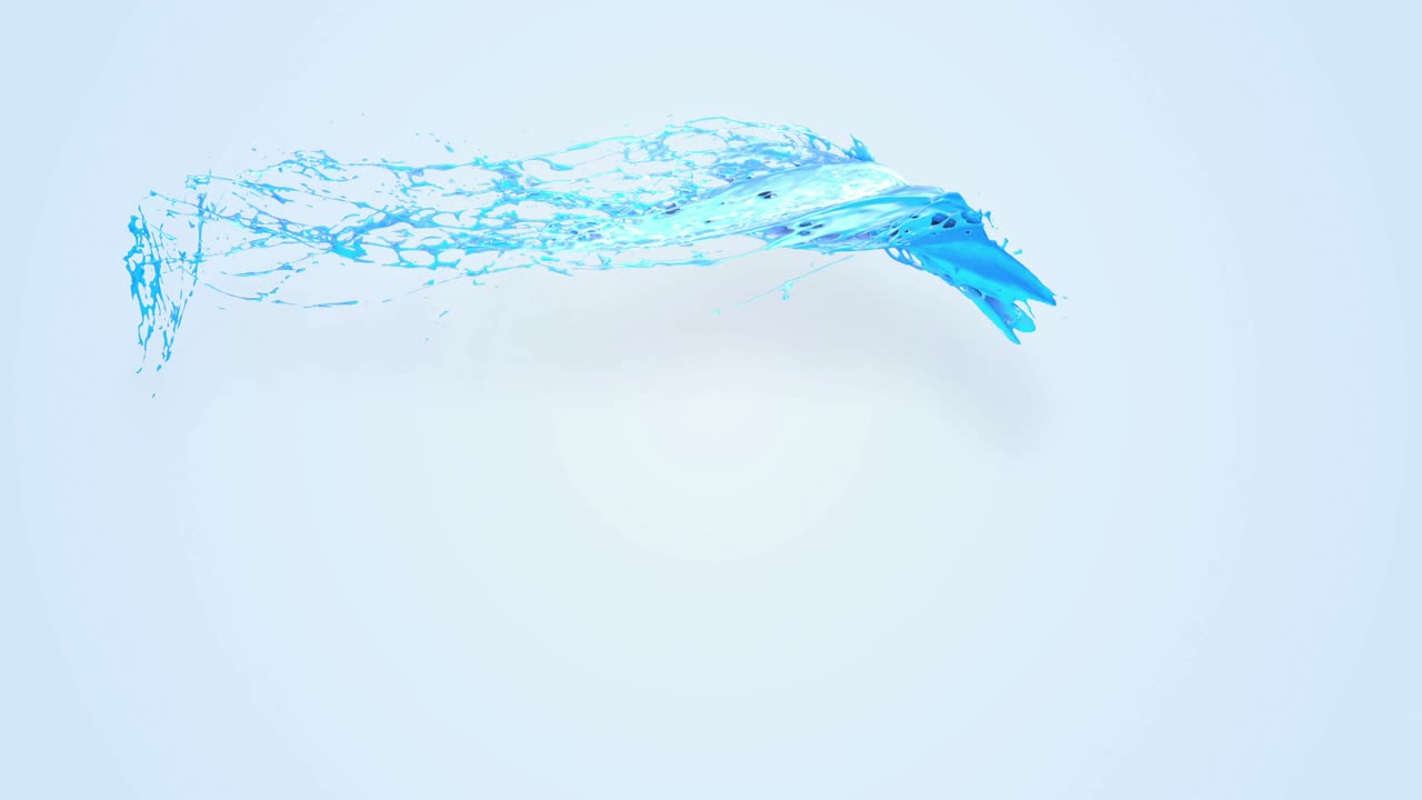 4k 블루 스플래쉬는 카메라를 느린 동작으로 지나가며, 액체 아래의 배경을 간단하게 대체하기 위해 알파 채널로 루마 매트를 가진 3d 애니메이션.