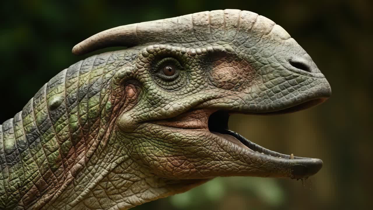 Close-up of a Parasaurolophus dinosaur