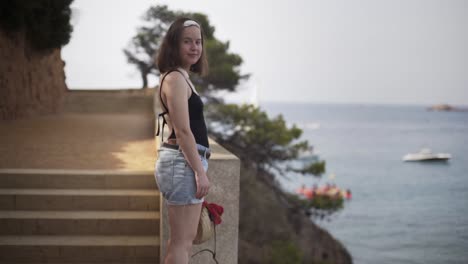 young female model in the heavenly part of the island costa brava in catalonia