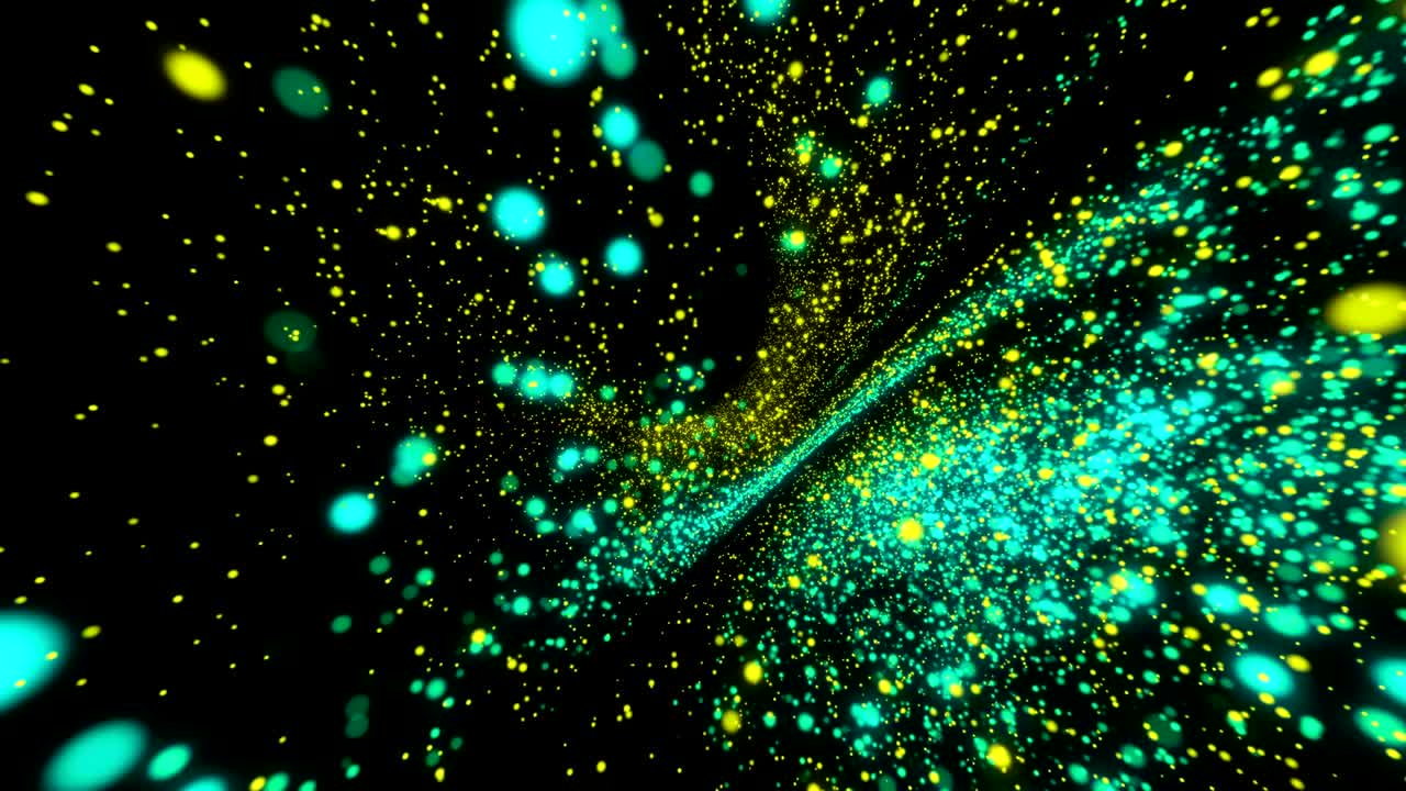 반이는 보케 반이는 4k 추상적인 배경, 부드러운 애니메이션 루프, 로고와 텍스트를위한 장소, 추상적인 황금색 및 파란색 녹색 보케 입자, 원활한 루프