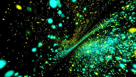 4k fondo abstracto con brillantes chispas de bokeh. animación suave en bucle. lugar para su logotipo y texto. abstracto oro y azul partículas de bokeh verde bucle sin costuras