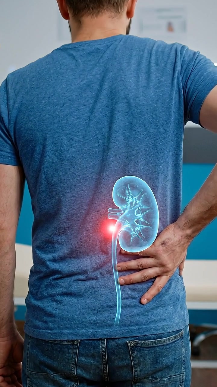 Man Experiencing Kidney Pain with Anatomical Overlay
