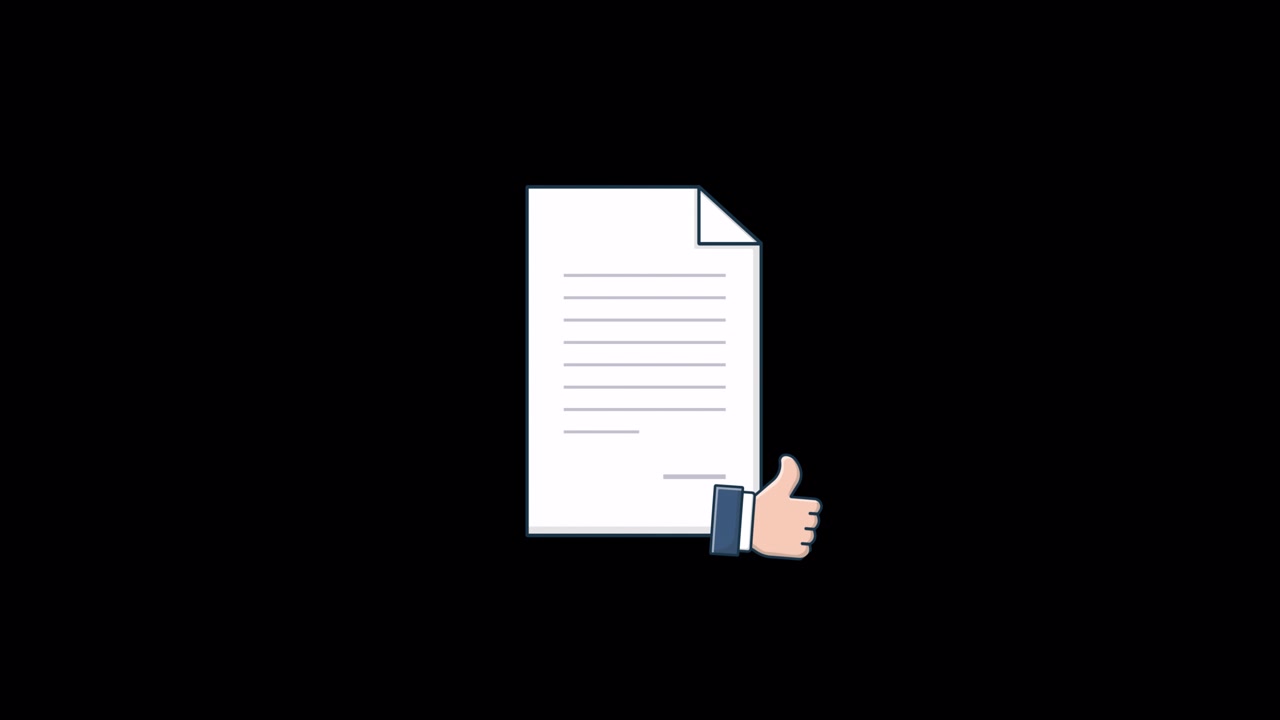 Mano animata che approva un documento con gesto di pollice in su