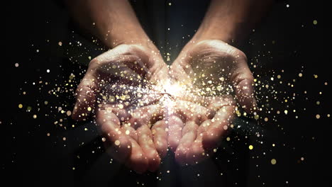 hands holding magical light and sparkles
