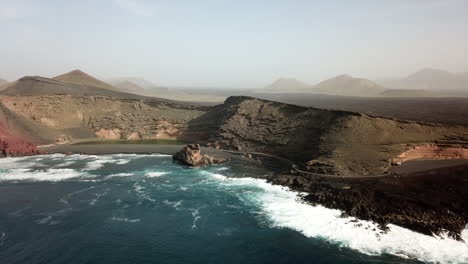 Aerial-Footage-Of-The-Green-Lagoon-At-El-Golfo,-Lanzarote