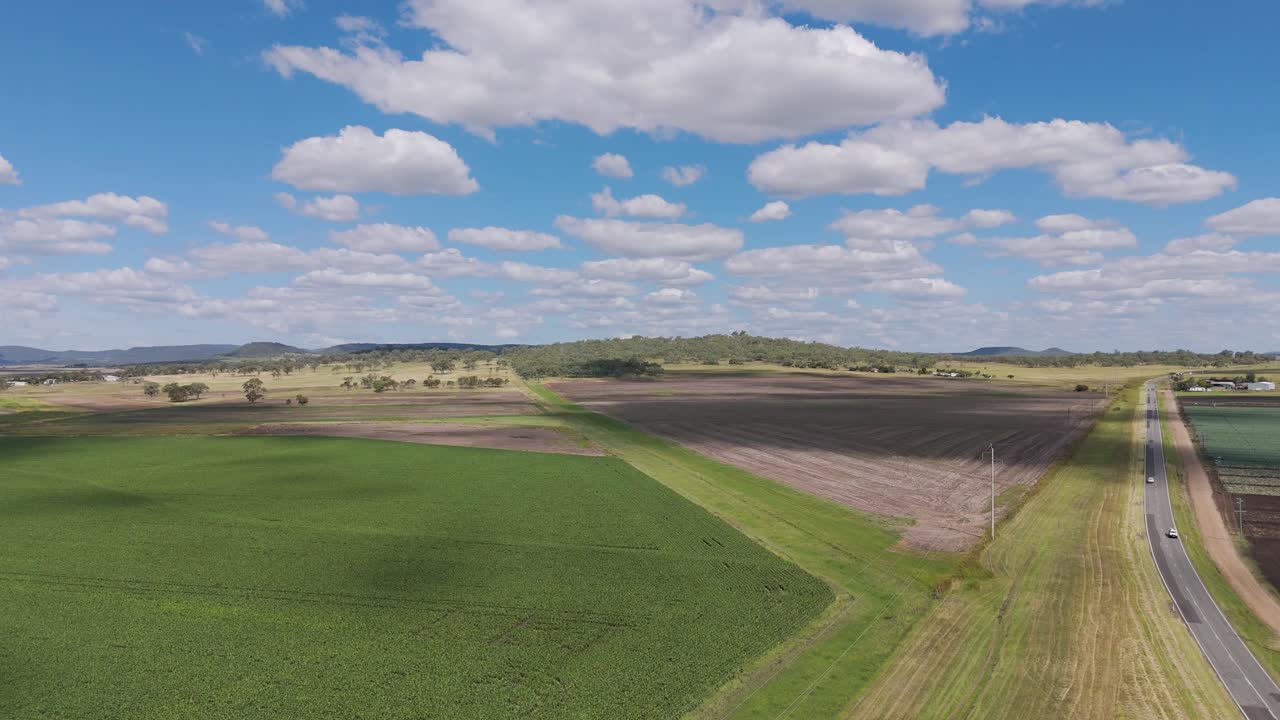 Drone captures expansive fields and roadways