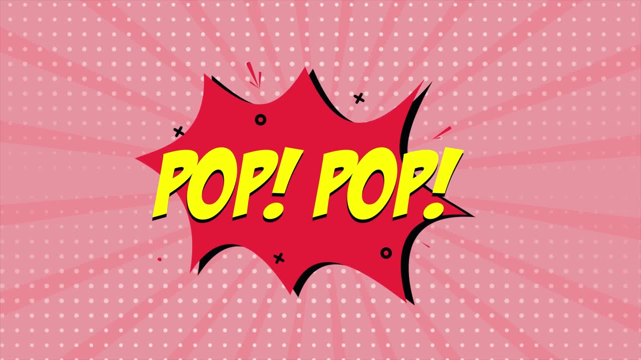 un'animazione a fumetti, con la parola pop pop. sfondo rosso e a mezza tonalità, effetto a forma di stella