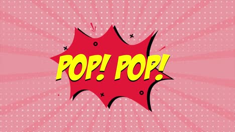 a comic strip cartoon animation, with the word pop pop appearing. red and halftone background, star shape effect