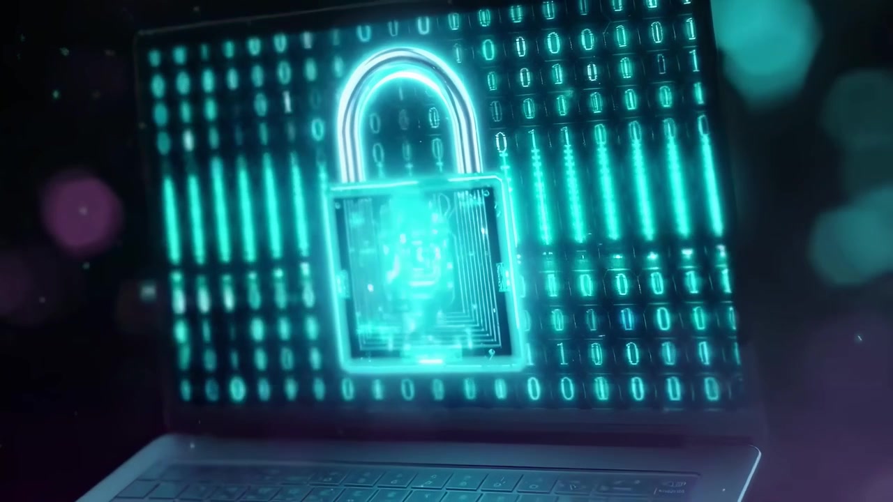 Concetto di sicurezza digitale con lucchetto luminoso sullo schermo del laptop
