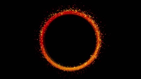 animación sobre partículas brillantes. las líneas y partículas formadas por partículas rojas, naranjas y amarillas giran continuamente en el centro de la imagen.