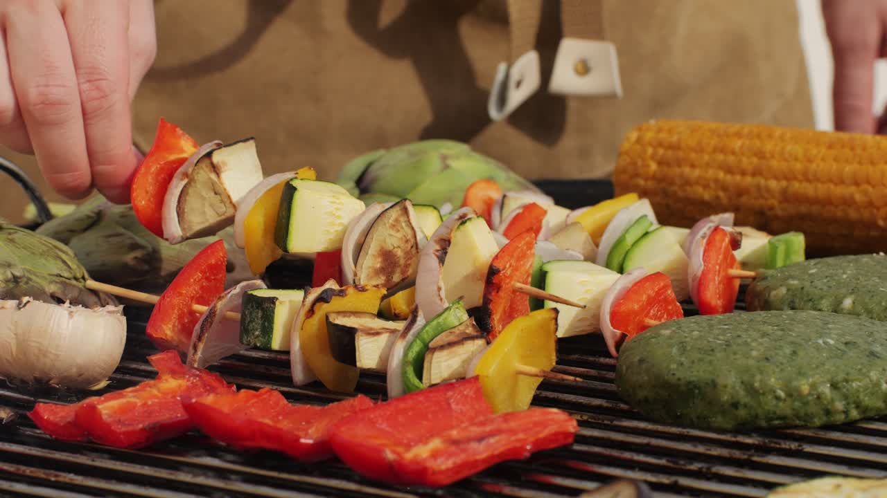 Grilled Vegetable Skewers and Burgers