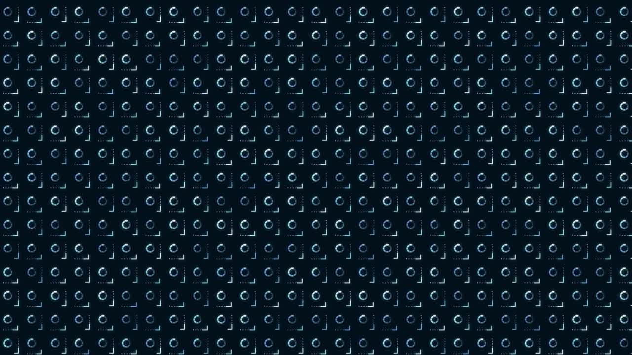 Animation of multiple rows of abstract shapes on dark background