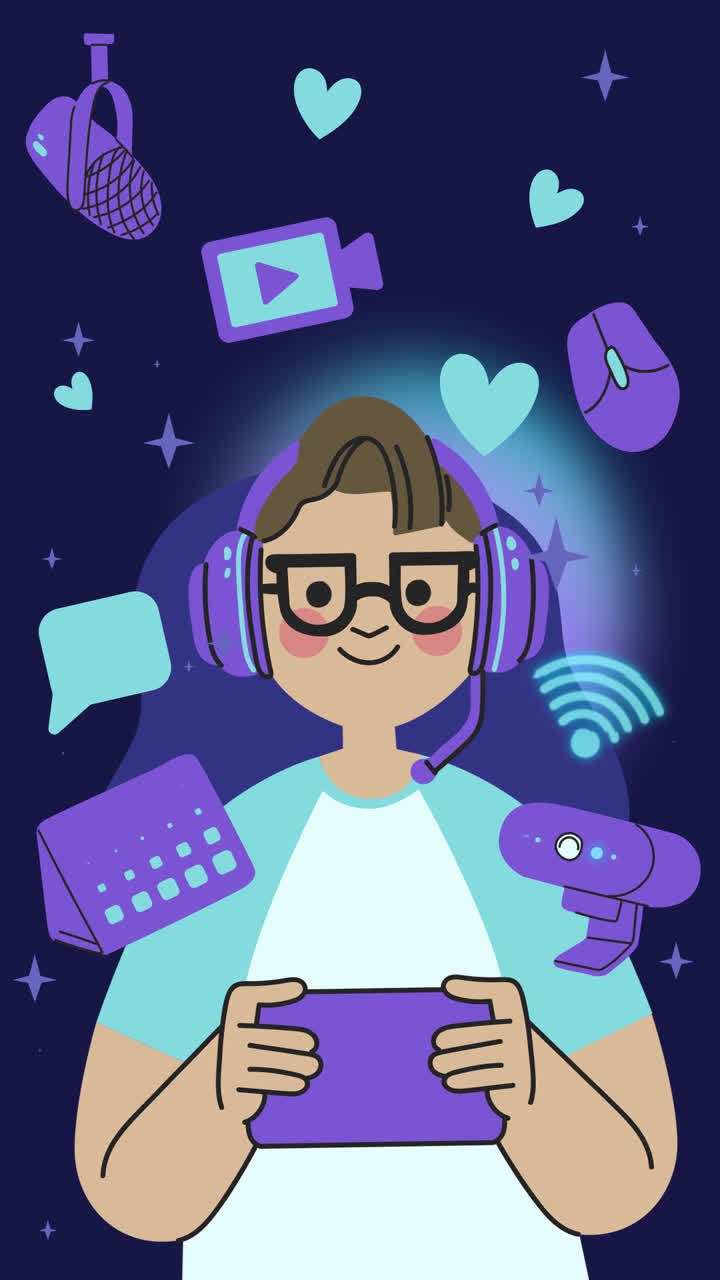 An animation of Organic flat game streamer elements collection