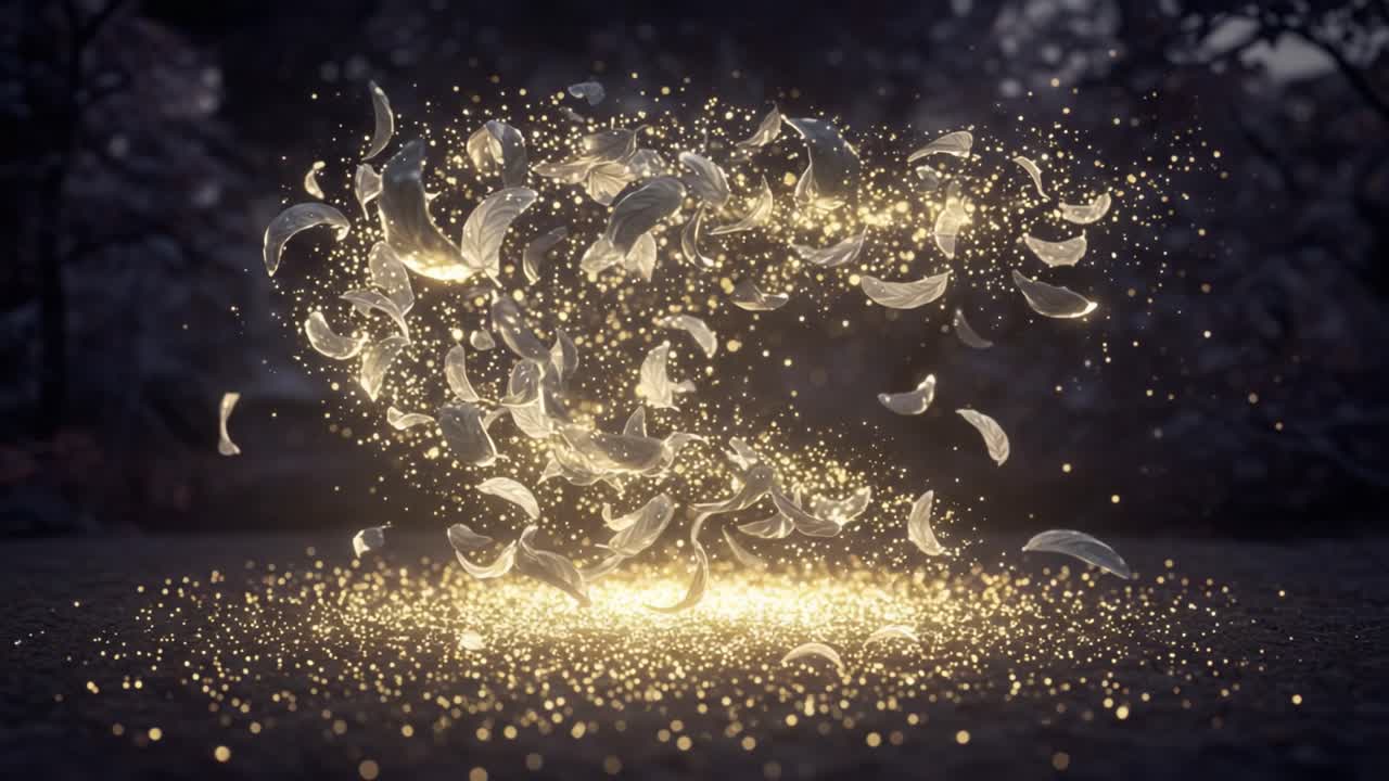 A Magical Display of Shimmering Particles and Ethereal Light, Capturing the Beauty of Floating Elements in a Dreamlike Atmosphere