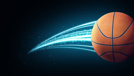 basketball ball speed fast magic effect in blue flames and lights black background 3d rendering