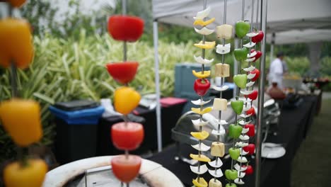 vegetable skewers at outdoor buffet