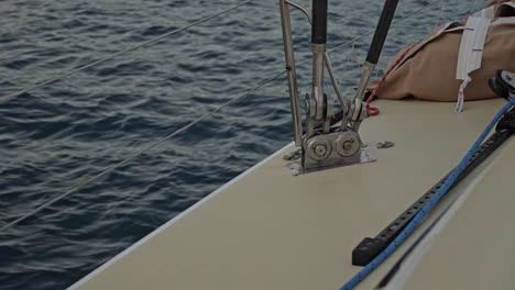 chainplate and turnbuckle of a sailboat sailing across hook island passage in whitsundays, qld, australia