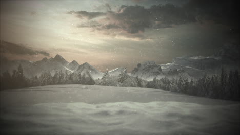 animated closeup mountains and snowing landscape