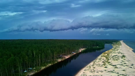 Sea-water-firth-near-forest-and-natural-sea-coast-beach-at-Baltic-Sea,-aerial