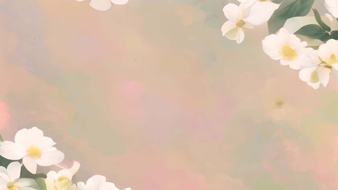White flowers animation over pastel-colored background