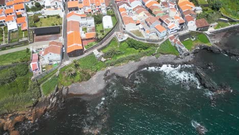 vila franca islet, sao miguel, azores, with waves crashing against the rocky coastline, aerial view