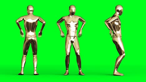 golden man character animation. isolate on green screen.