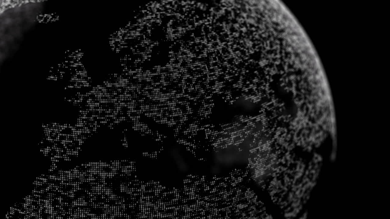 Abstract Digital Globe of Binary Code Rotating on Black Background