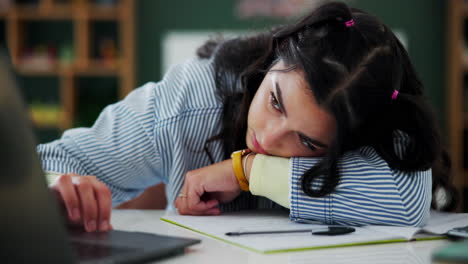 tired student resting at her desk