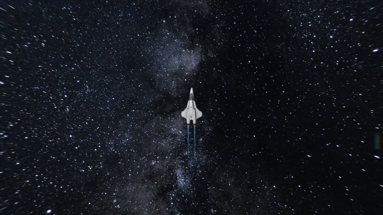 animación abstracta colorida de una nave espacial volando en el espacio exterior a través de los miles de millones de estrellas y caída de estrellas. animación 3d de la nave espacial del futuro